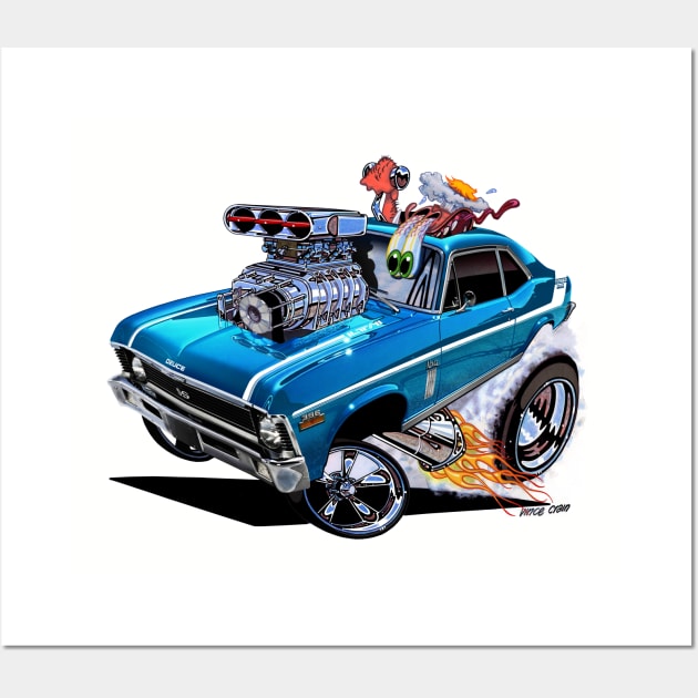 SUPER Nova 1970 Nova blue muscle car Wall Art by vincecrain